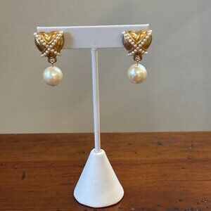 Gold Tone Costume Faux Pearl Earrings on Post